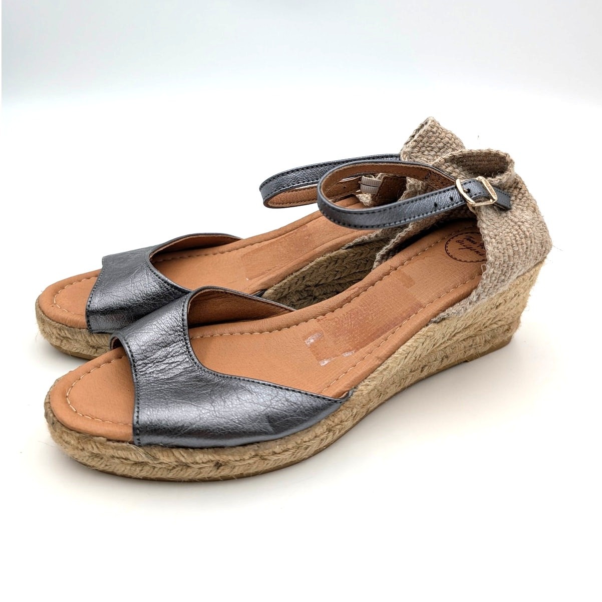 Sandalia de tacón de cuña Toni Pons Llivia para mujer de cuero con plomo talla US9 EU40