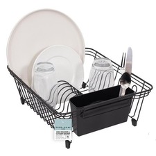 Wire Dish Drainer & Detachable Cutlery Basket Sink Drying Rack Plates Bowls Cups