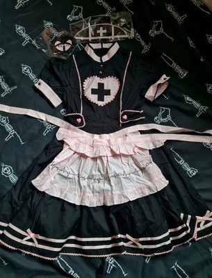 Lolita Wardrobe black and pink nurse medicalcore gothic lolita dress set