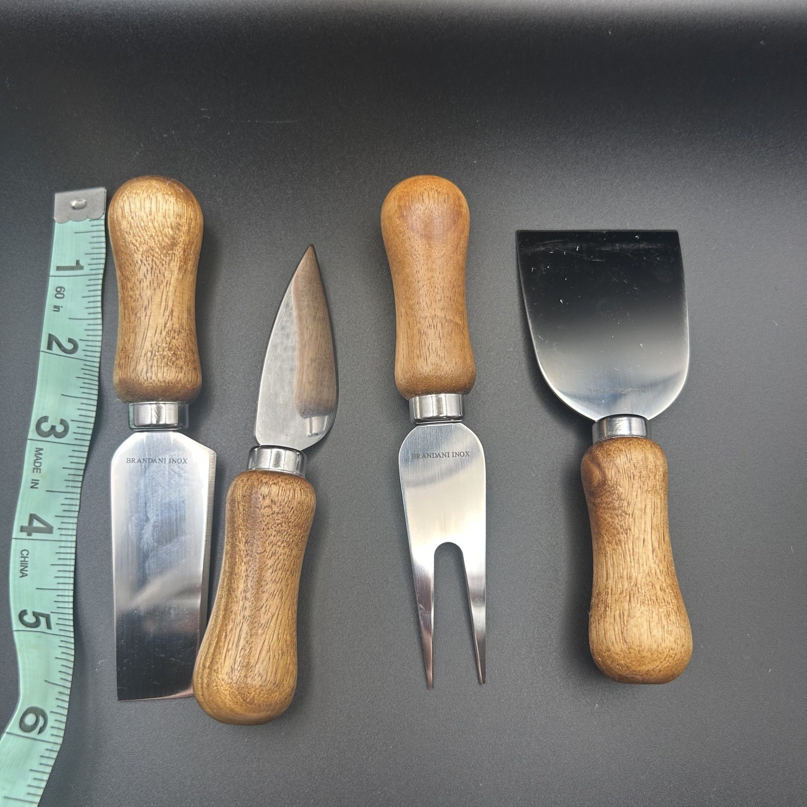 Brandani Inox  Set Of 4 Cheese Knives Stainless Steel And Acacia Wood Handle