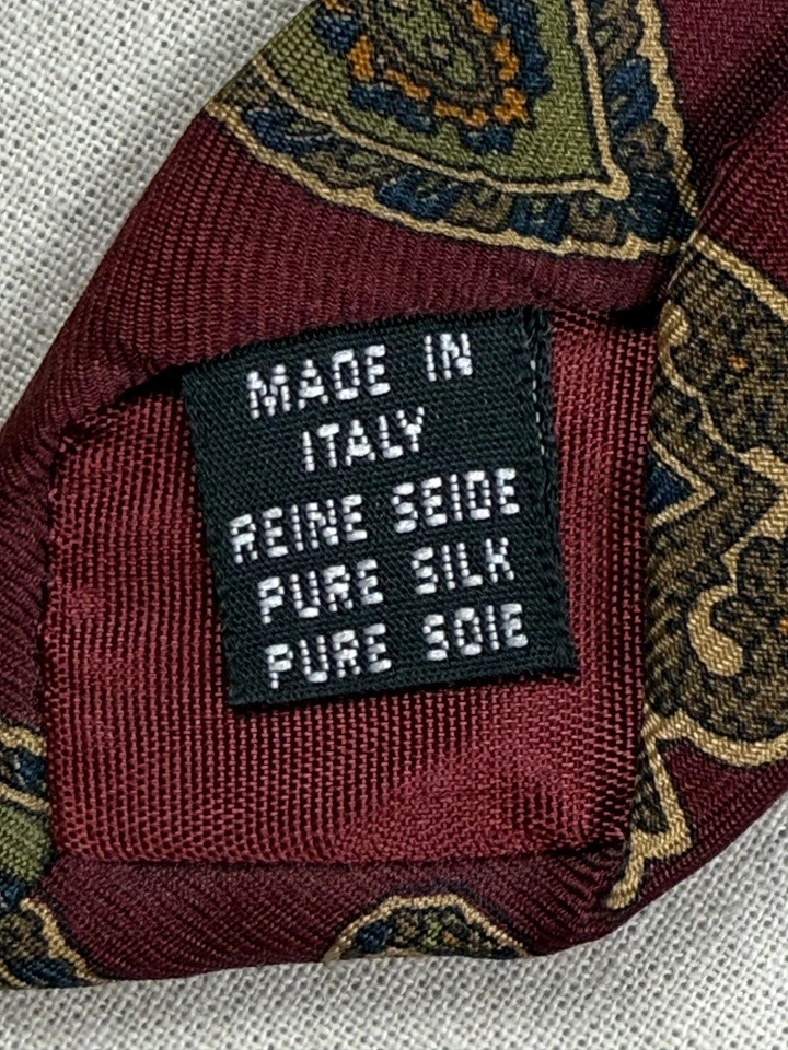 Corbata Meeting Street 100 % seda hecha en Italia granate dorado cachemira 3,5 x 55" Foto 2 de 4