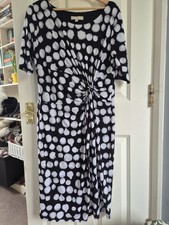 Antholgy Size 16, Lined Midi Dress Navy/white Spots , Ruched Wist, Lined