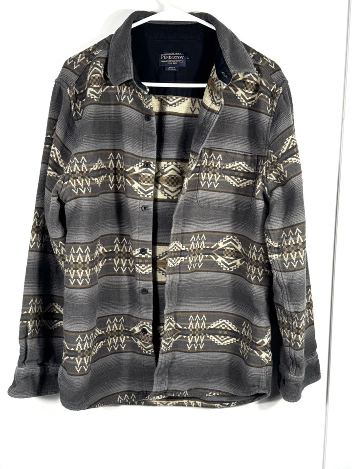 Pendleton Cotton Shirt Jacket M Gray Aztec Southwest Button Front Shacket - Image 2 of 4
