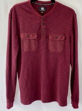 Rock Republic Thermal Shirt Mens Large Red Henley Maroon Pockets Long Slv