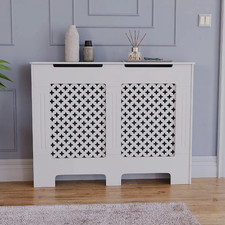 Vida Designs Oxford Medium Radiator Cover, Traditional Cross Pattern White, MDF