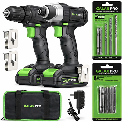 Juego De 20V Taladro y Impacto Inalambrico Combo Kit Con Bateria Y Cargador Set