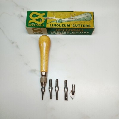 Speedball Linoleum Cutters No.1 Set 4131 USA Wood Handle w/ Box Printmaking Tool
