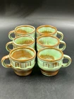 Set of 6 Vintage 94C Frankoma Prairie Green Wagon Wheel Coffee Cups Mugs