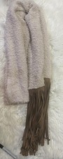 "Bufanda difusa Judith March Off-White con flecos de gamuza nueva 12"" x 88"" + flecos"