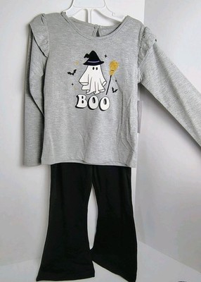 Halloween 2 Piece Girls Outfit Shirt Pants Size 5 Boo Ghost Graphic NWT