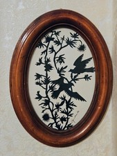 original Scherenschnitt Vogelmotiv - schön gerahmt 14x18cm oval m. Rahmen