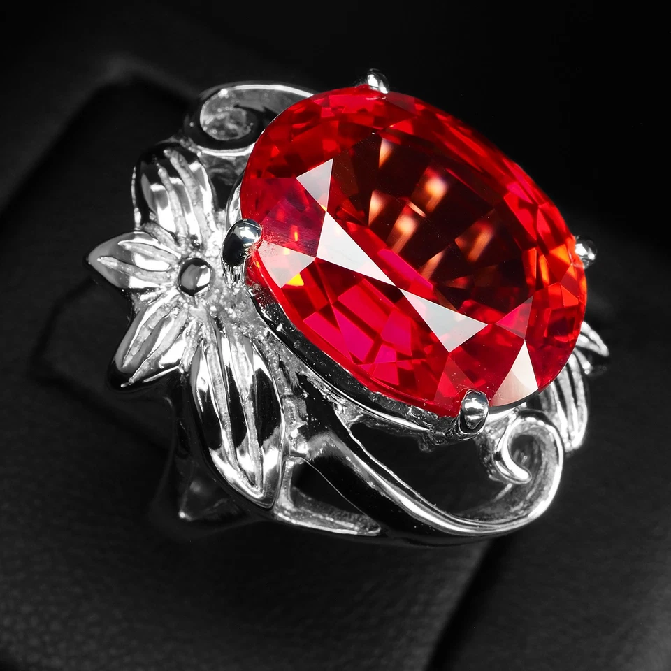 Anillos hechos a mano de plata de ley 925 de 18,90 quilates con espinela roja viva brillante talla 7,75 Foto 3 de 4