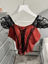 red goth corset top with black lace