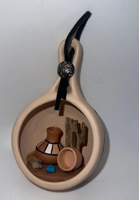 Terra Cotta Pottery Ornament Diorama Southwest 3d Inlays 5  Hanging Signed READ