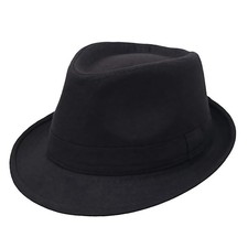 Black Men's Manhattan Trilby Fedora Hat Jazz Cap Panama Gangster Flat Hat L