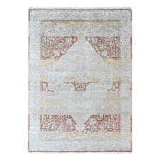Hand Knotted Wool Rug 5'x7' Ivory Ziegler Mahal with Medallion Design Zero Pile