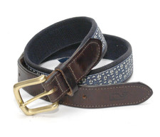VINEYARD VINES Blue Sailboats Ribbon Brown Leather Golf Belt SIZE 28-30 USA
