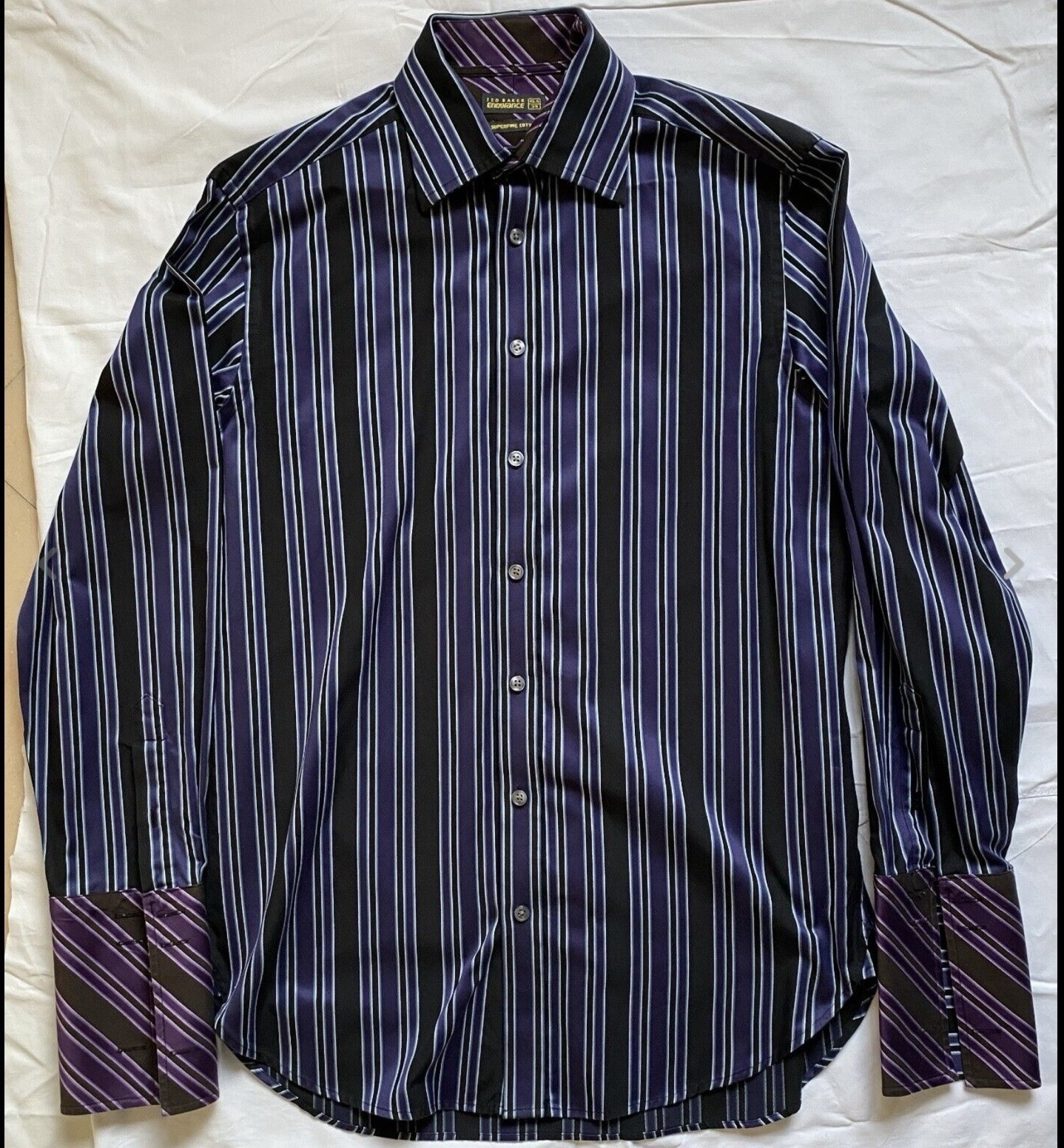 Johnny Depp Reiss camicia uomo a righe nero/viola/bianco S slim fit cotone