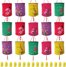 15 Pack Chinese Paper Lanterns with LED Lights Colorful Hanging Decor