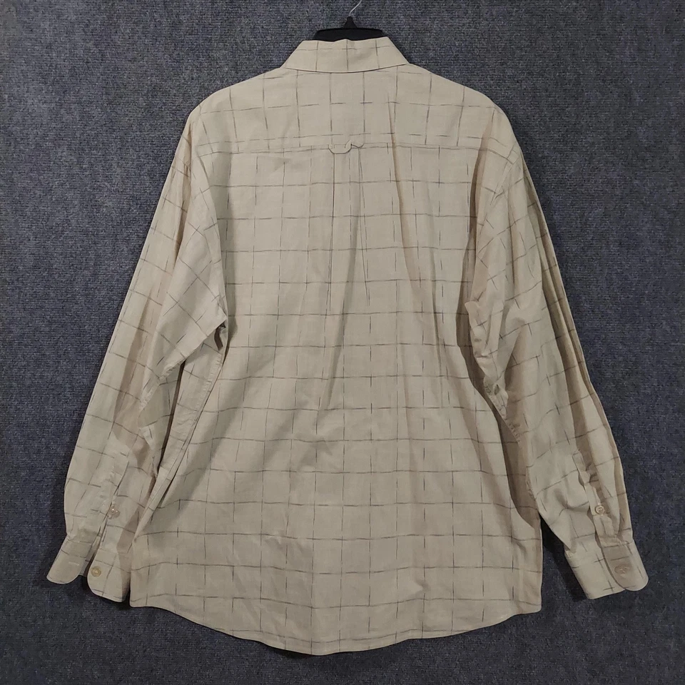 Zanella Shirt Mens Large Beige Cotton Linen Windowpane Long Sleeve Made in Italy - Image 2 of 4