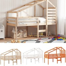 Hochbett mit Dach Massivholz Kiefer Kinderbett Hausbett Bett mit Lattenrost
