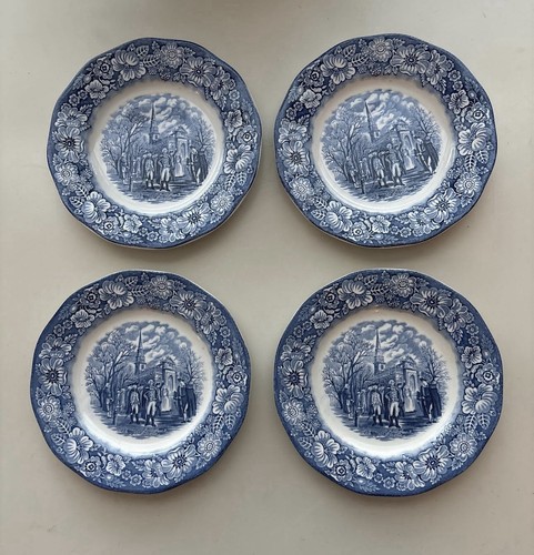 Liberty Blue Salad Plates Washington Leaving Christ Church Set Of 4