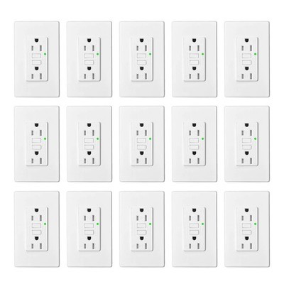 15 Pack 15Amp Tamper Resistant GFCI Outlet Receptacles w/LED Indicator Wallplate