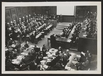 Nuernberg trials in session,war criminals,crime,court session,Germany,1945