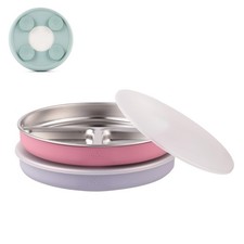 Elk and Friends Stainless Steel Divided Plates with Silicone Blush/Lilac