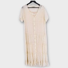 Vintage Alexander Brown Crinkle Eyelet Lace Layered Slip Embroidered Maxi Dress