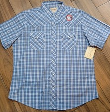 Wrangler Men's Woven Shirt Size XL Short Sleeve Snap Closure Blue/Gray Plaid