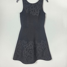 Vera Wang Black Jacquard Fit and Flare Dress Zipper Front Women Size 2