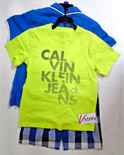 NEW Calvin Klein Boy's 3-Piece Polo Shirt Shorts Set Blue Green Size 7