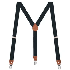 Buyless Fashion Leather End Suspenders Men - 48" Elastic Adjustable 1" - Y Shape