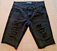 Rude XXX Mens 28 Shorts Black Distressed Cut Off Jean Skinny Dark Zipper Fly