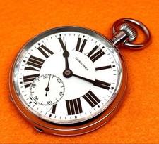 Longines Antique Pocket Watch Manual Wind, 43mm Case, Silver Dial, Running