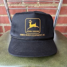 NEW Vintage John Deere Black w/ Logo Snapback Hat Farmer Trucker Cap with Rope
