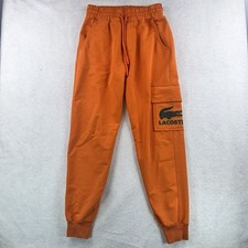 Lacoste Kids Cargo Sweatpants Orange Fleece Joggers Size Small Logo