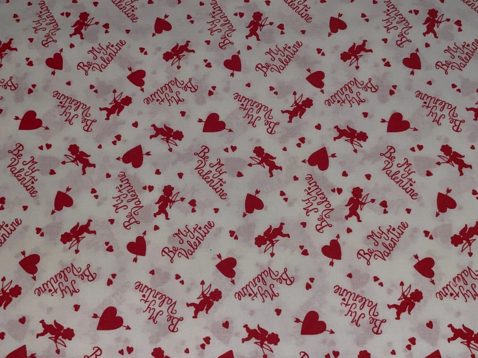 By 1/2 Yd Vintage Valentines Day Cupid Hearts 1993 Fabric Traditions Cotton BTHY - Image 2 of 4