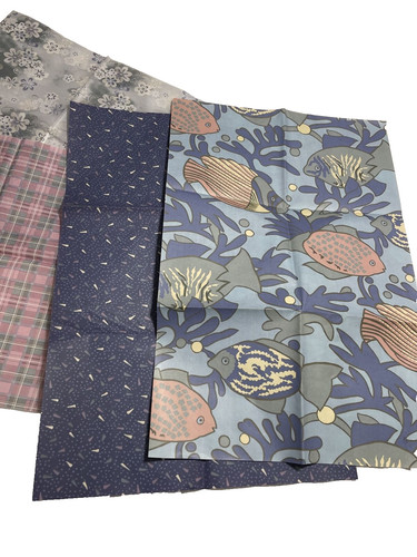 Blue Fish Coral Wrapping Paper Sheets Set- 2 Papers & 2 Tissue Sheets