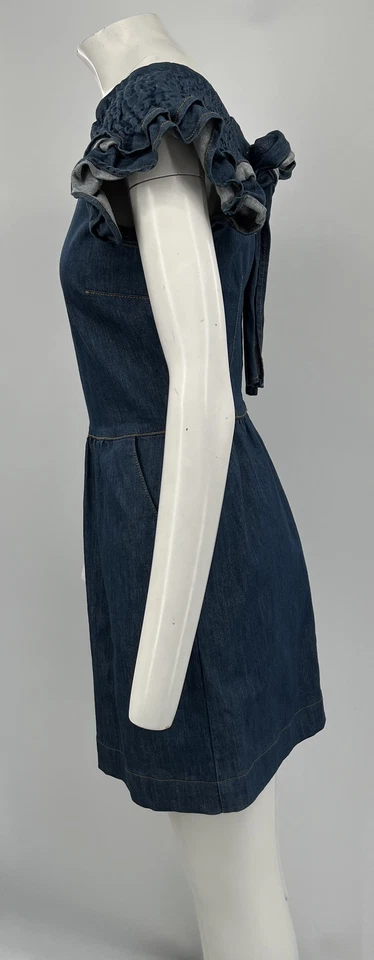 Vestido corto rojo Valentino manga corta con volantes denim línea A talla 44 Foto 2 de 4