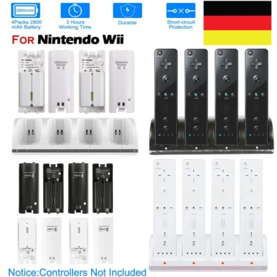 MARKENLOS Ladegerät für 4 Wii Controller mit 4 Akkus, Ladestation für WII Fernbedienung