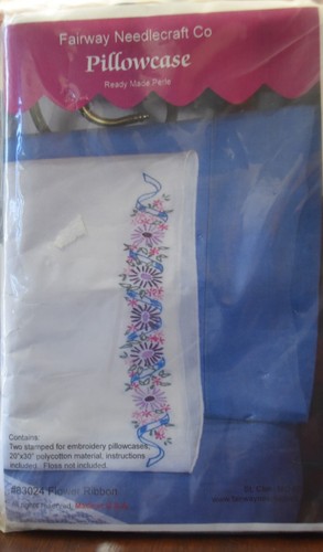 Fairway Needlecraft FLOWER RIBBON Pillowcases Cross Stitch Embroidery Kit SEALED - Picture 3 of 9