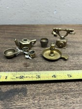 Lot of 7 pieces of vintage Metal Brass Dollhouse Miniatures Kitchen Pots Phone