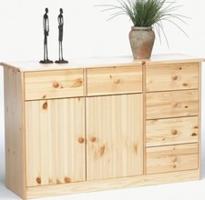 Buffet commode en pin massif naturel avec 6 tiroirs et 2 portes