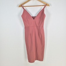 Luvalot womens bodycon dress size 8 pink stretch sleeveless Vneck zip 078995