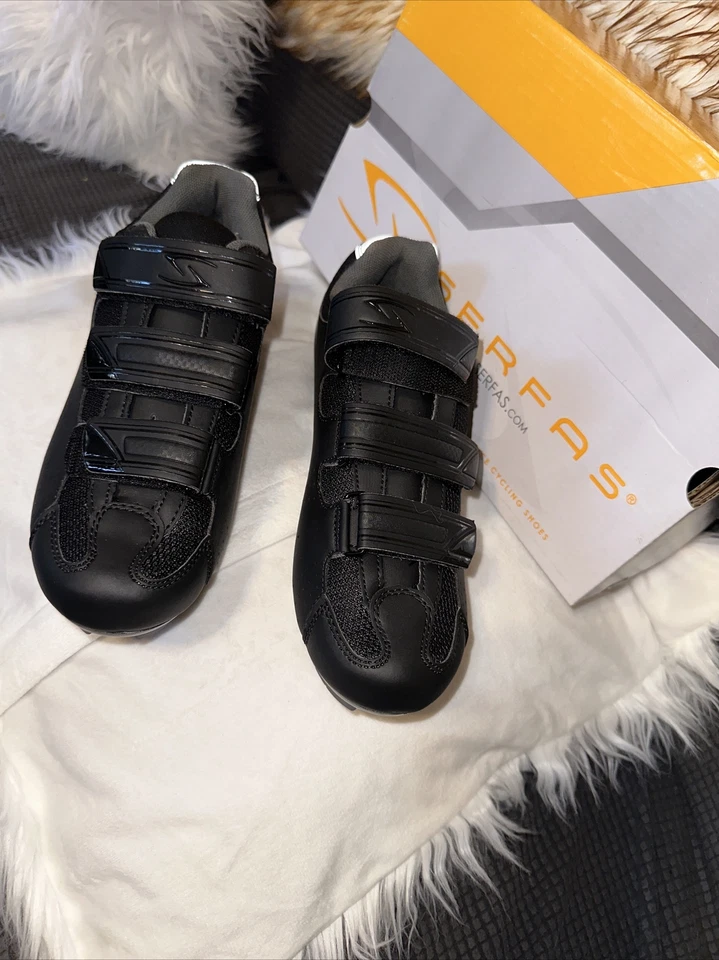Zapatos de bicicleta Serfas Single Track 3 correas negros, tacos talla 5,5 negros para mujer Foto 3 de 4