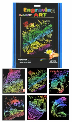 Engraving Foil Art Rainbow Owls Butterfly dolphin Tiger A4 Size & Tool Scratch