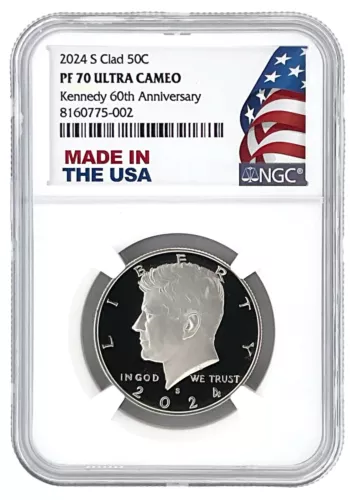 2024 S Kennedy Clad Half Dollar NGC PF70 UC 60th Anniversary Made In USA Holder