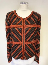 Marccain Black,brown & Orange Sequinned Long Sleeved Jacket Size 4 Uk 14